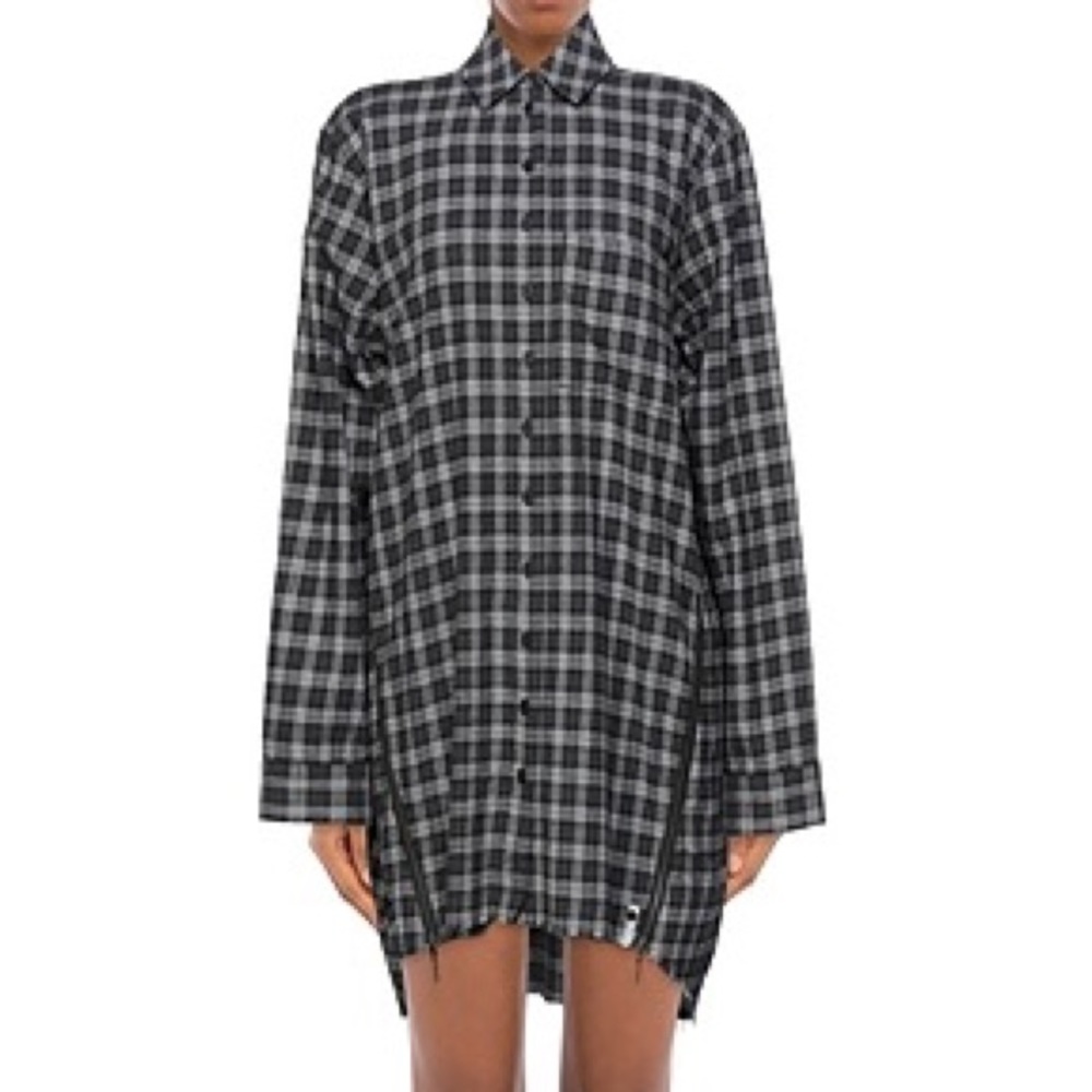 One Teaspoon Unisex Upsized Check Zip Shirt Dress